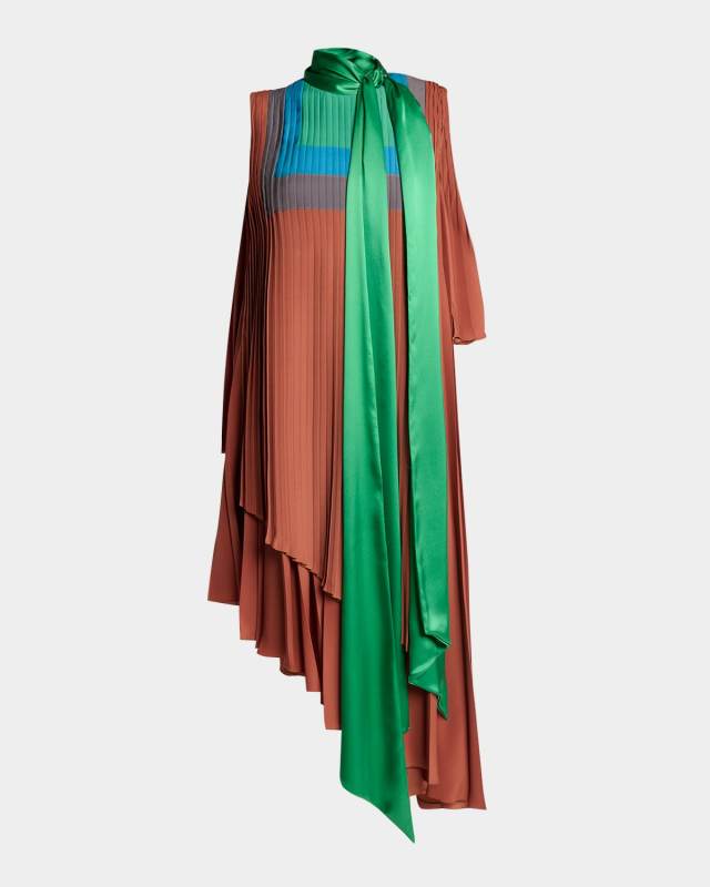 Asymmetric Tiered Colorblock High-Low Dress